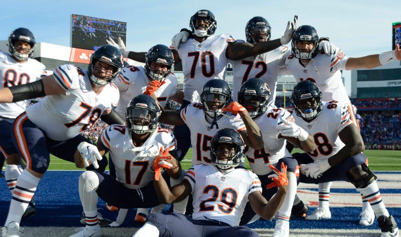 The Bears celebrate after scoring a touchdown.