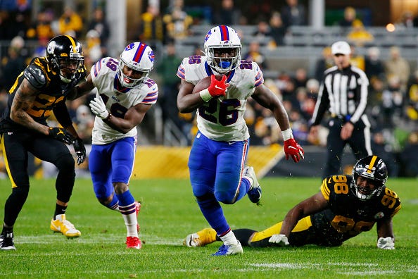 Bills RB Devin Singletary breask free against the Steelers.