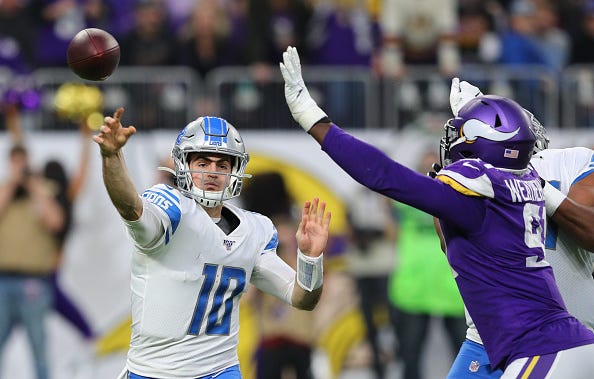 David Blough fires a pass against the Vikings.