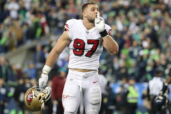 Joey Bosa silences the Seahawks crowd after a 49ers win.