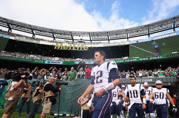 Tom Brady takes the field before becoming the winningest QB in NFL history.
