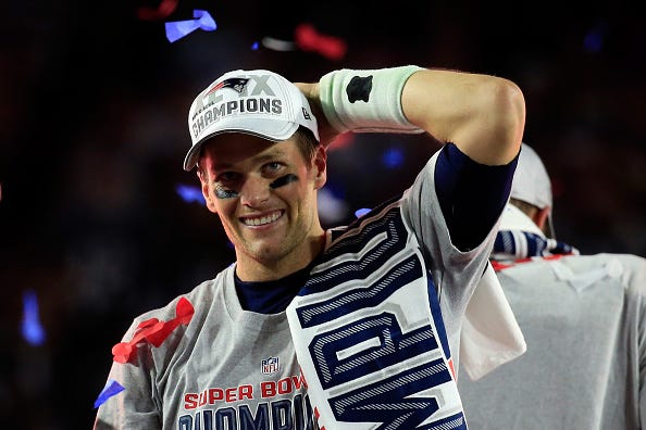Tom Brady celebrates winning his fourth career Super Bowl with the Patriots.