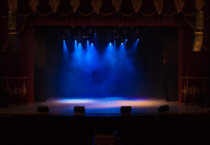 An empty Broadway stage.