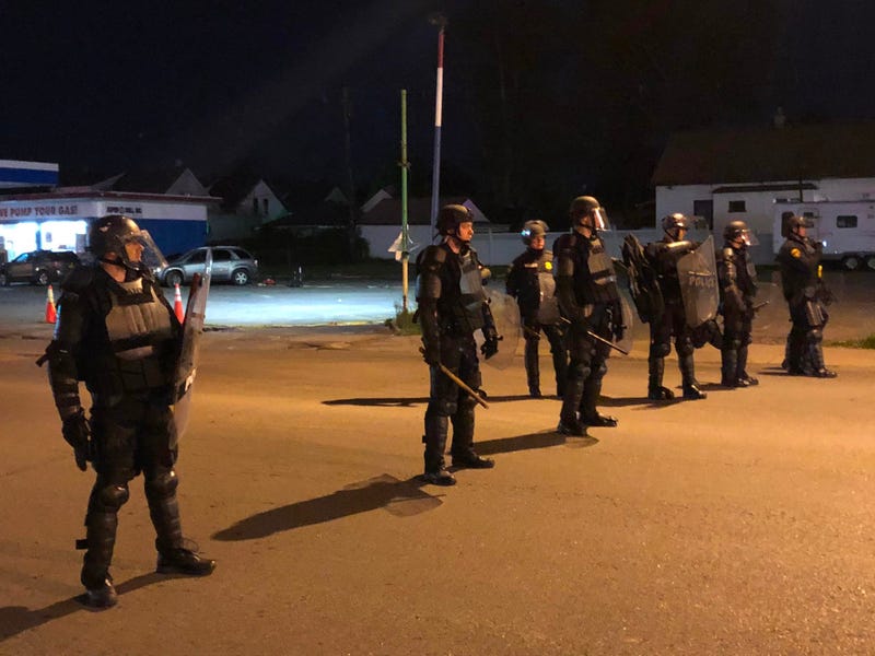 Police officers hold the line on Bailey Avenue in Buffalo. June 1, 2020 (WBEN Photo/Brendan Keany)
