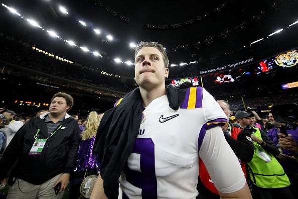 Joe Burrow heads to the locker room after winning the national championship.