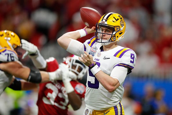 LSU QB Joe Burrow fires off a pass against Oklahoma.