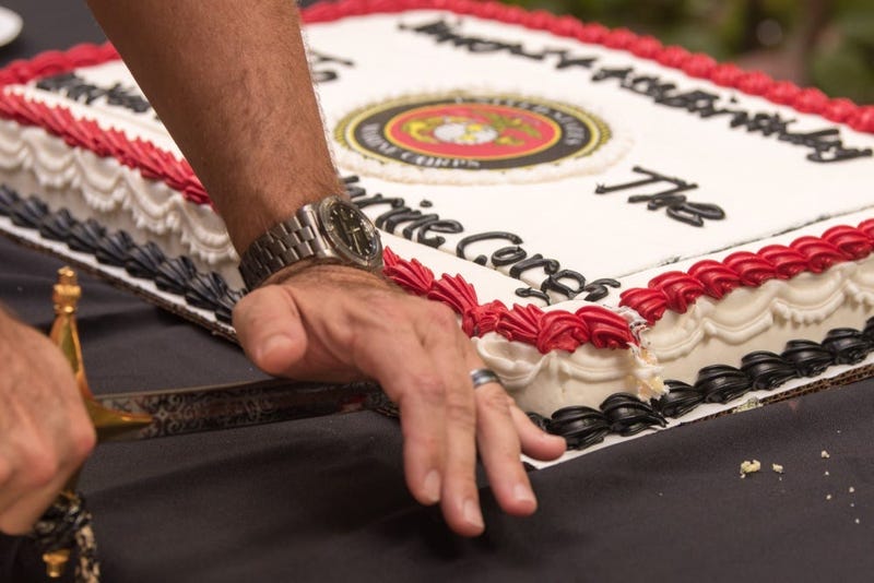 Marine Corps birthday cake cutting ceremony on Joint Base Pearl Harbor-Hickam, Hawaii, Nov. 7, 2019.