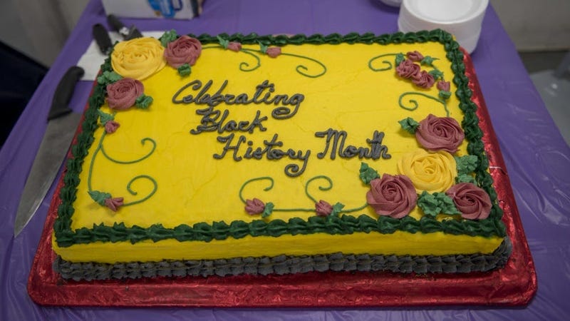 A cake created to celebrate Black History Month sits on a table aboard the aircraft carrier USS George H.W. Bush (CVN 77).