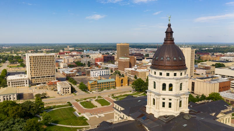 Aerial view at the state capital building in Topeka, Kansas
