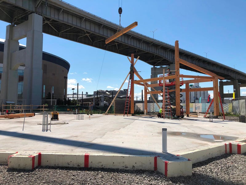 Canalside carousel under construction. August 5, 2020 (WBEN Photo/Mike Baggerman)