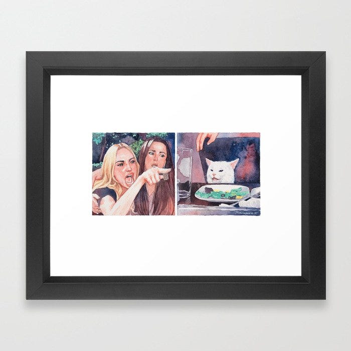 Woman Yelling at Cat Framed Art Print