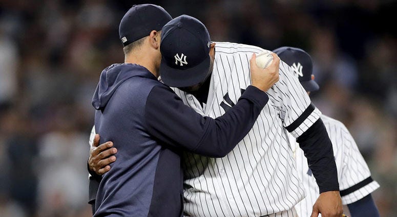 CC Sabathia and Aaron Boone in 2018