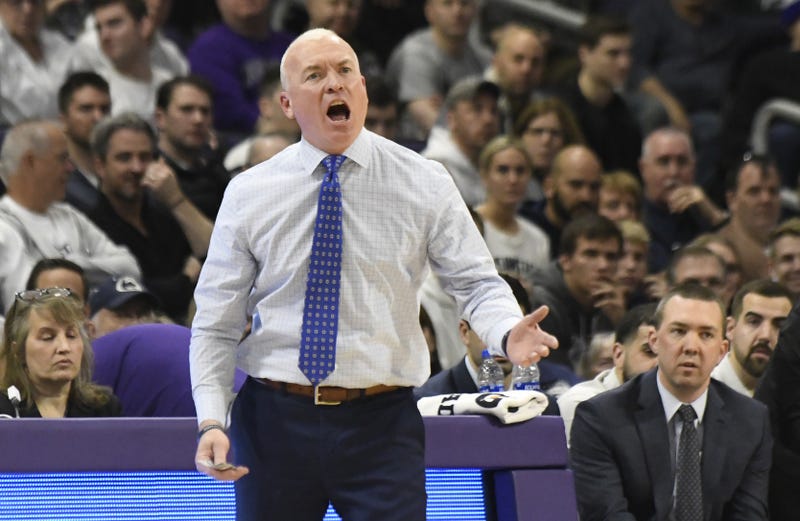 Penn State Nittany Lions head coach Pat Chambers gestures to his team during the first half at Welsh-Ryan Arena.