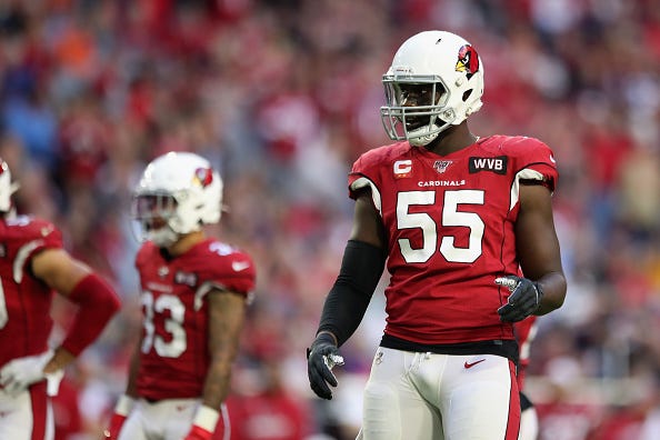Chandler Jones takes the field for the Arizona Cardinals.