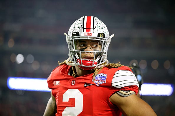 Ohio State DE Chase Young glances over his shoulder during the Fiesta Bowl.