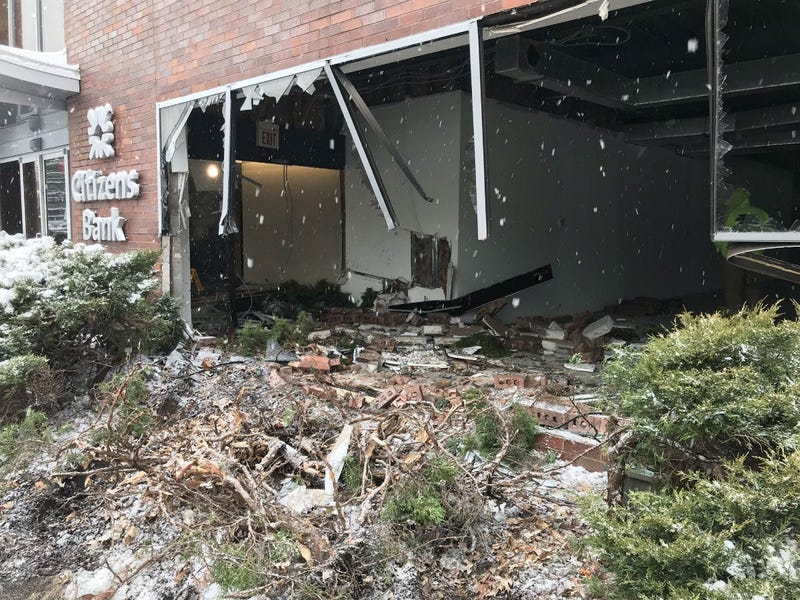 Plow truck slammed into building at Old York and Meetinghouse Roads in Cheltenham.