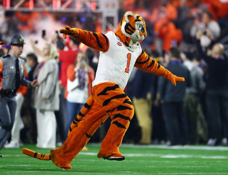 Dec 28, 2019; Glendale, AZ, USA; Clemson Tigers mascot performs before the 2019 Fiesta Bowl college football playoff semifinal game against the Ohio State Buckeyes at State Farm Stadium. Mandatory Credit: Matthew Emmons-USA TODAY Sports