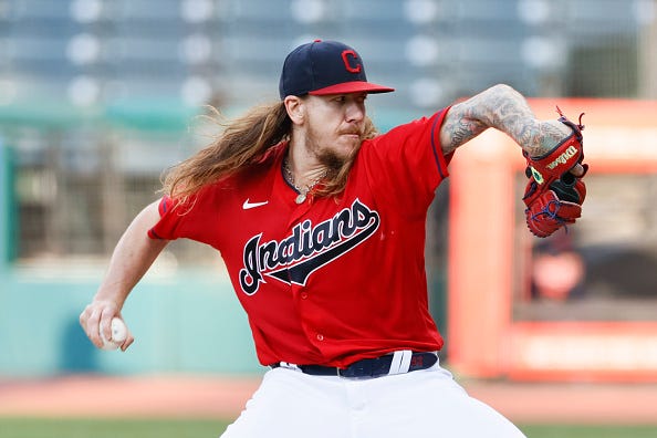 Mike Clevinger pitches for the Indians.