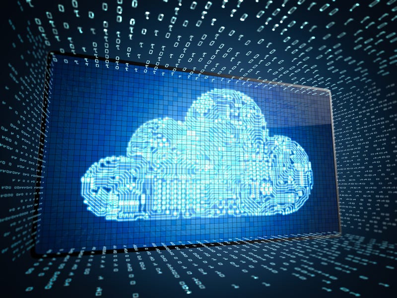 Cloud computing technology concept with 3D rendering digital screen with circuit cloud display