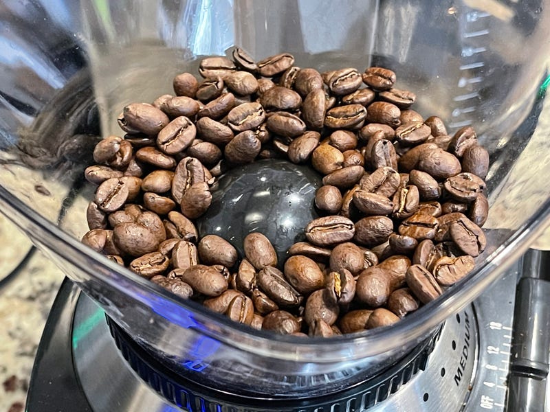 coffee beans in a grinder