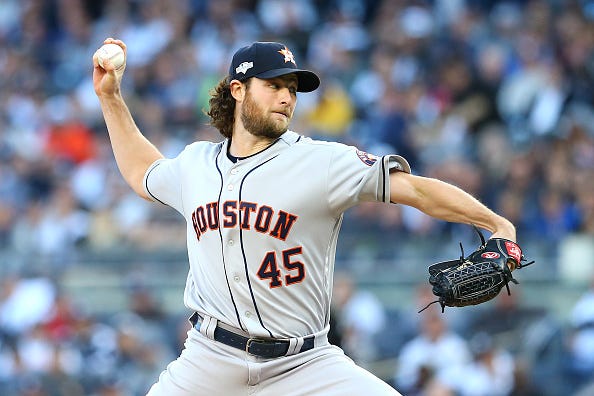 Gerrit Cole pitches against the Yankees in the ALCS.