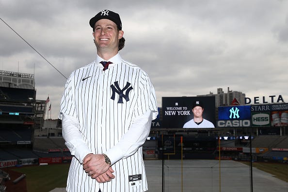 Gerrit Cole poses at Yankee Stadium.