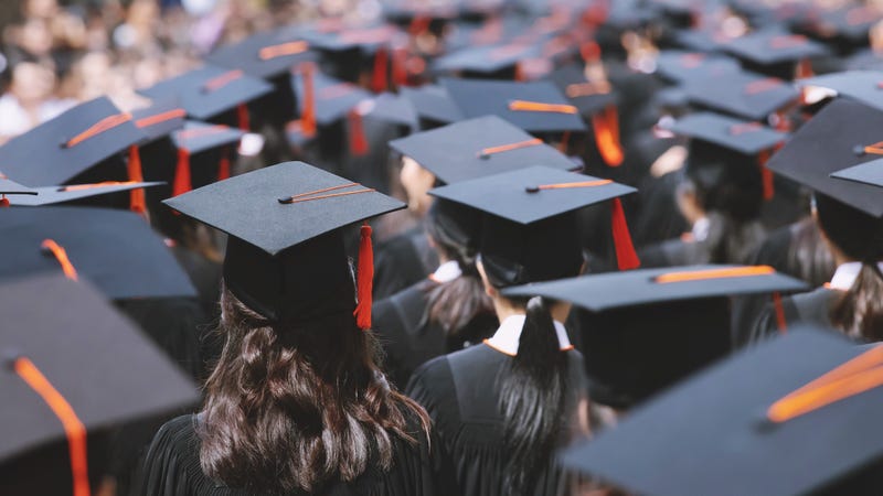backside graduation hats during commencement success graduates of the university, Concept education congratulation.