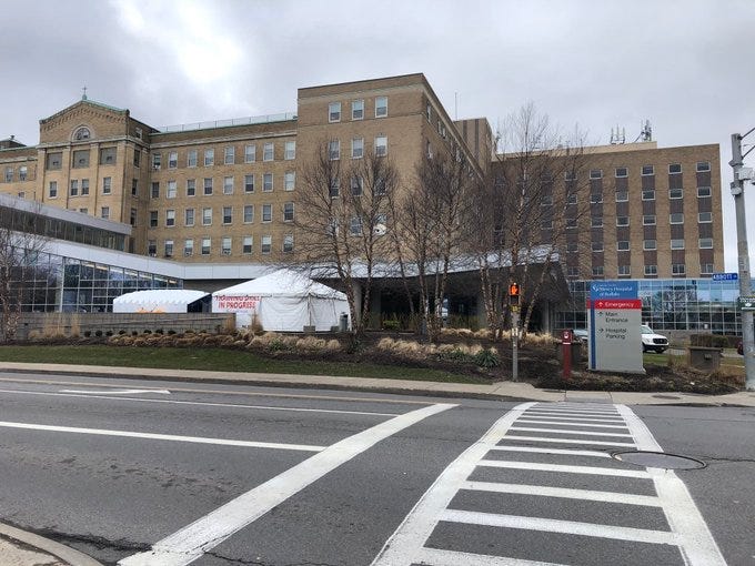 Triage tent set up outside of Mercy Hospital in Buffalo. March 27, 2020 (WBEN Photo/Mike Baggerman)