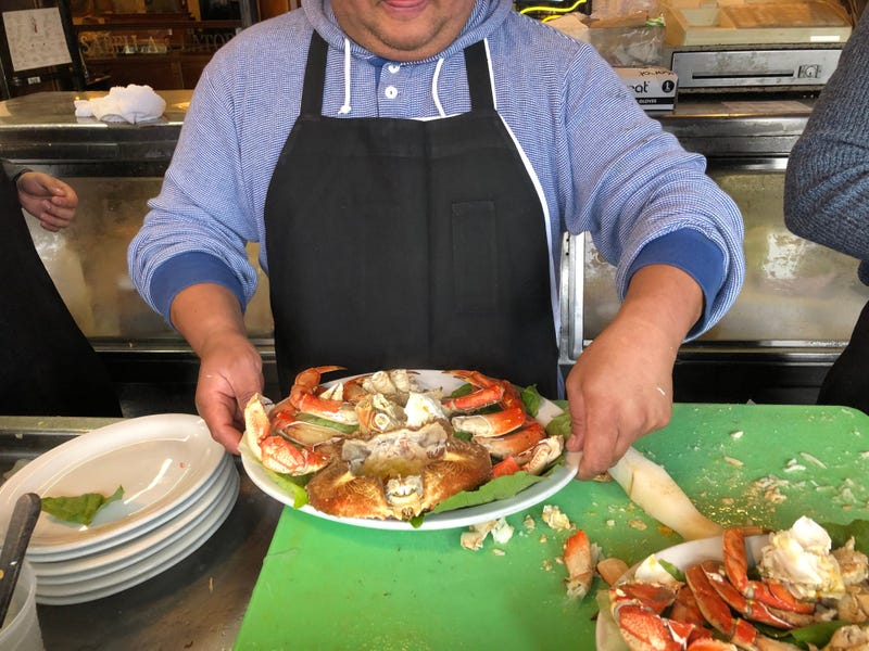 Tom La Torre of Sabella & La Torre was serving crab from Washington state while California's crabbing season has been delayed for weeks in December 2019.
