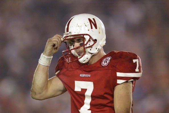Eric Crouch reacts after a play with Nebraska.