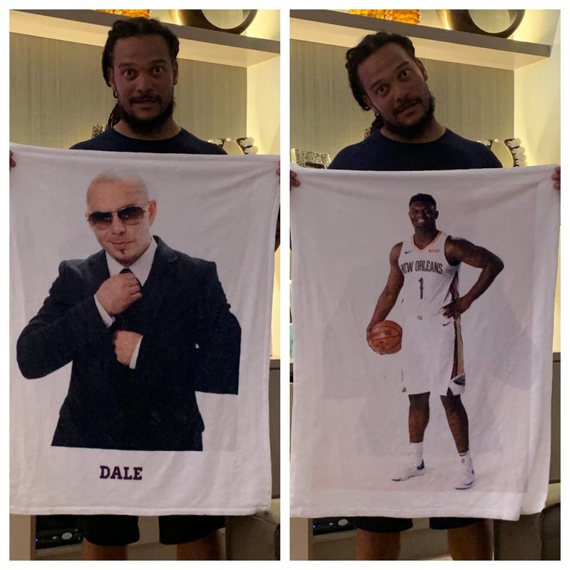 Crowder with pitbull and Zion blanket