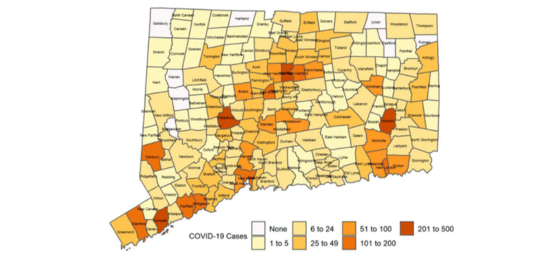 Connecticut COVID-19 Map October 22, 2020