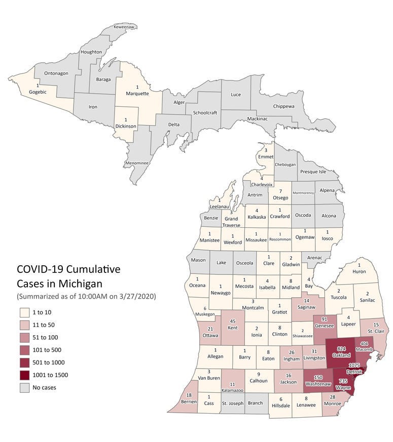 map of cases by county march 27
