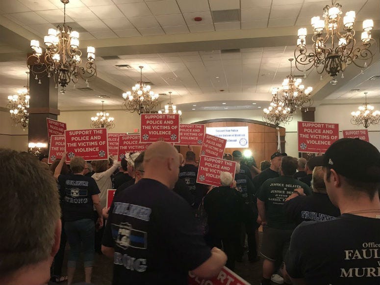 Police and victims of violent crimes protest against Philadelphia District Attorney Larry Krasner for what they are calling a miscarriage of justice.