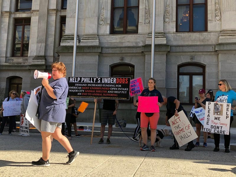 Activists gathered outside Philadelphia City Hall Wednesday night to demand more funding for the city's animal intake center, Animal Care and Control Team.