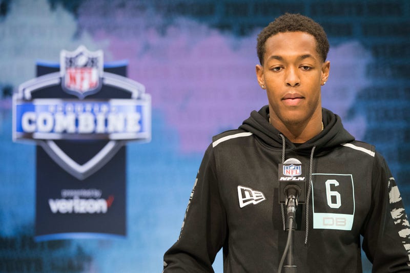 Cameron Dantzler talks to media at the NFL Scouting Combine.