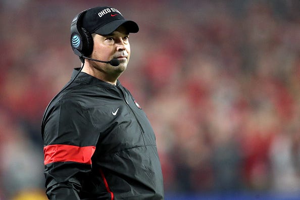 Ohio State head coach Ryan Day looks on from the sideline.