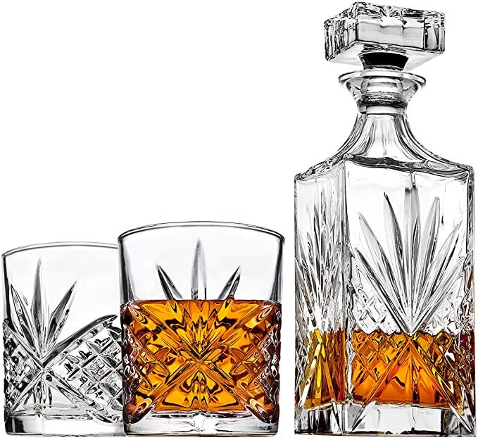 Whiskey Decanter Set with 2 Old Fashioned Whisky Glasses