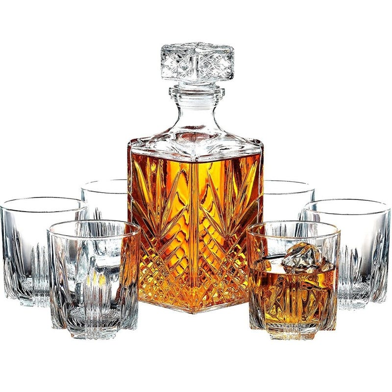 Italian Crafted Glass Decanter & Whisky Glasses Set