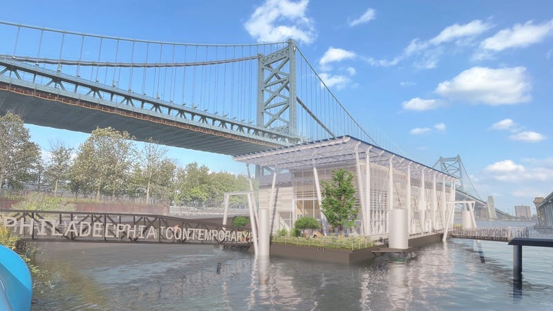 An artist's rendering of the planned Philadelphia Contemporary floating art gallery near the Ben Franklin Bridge.