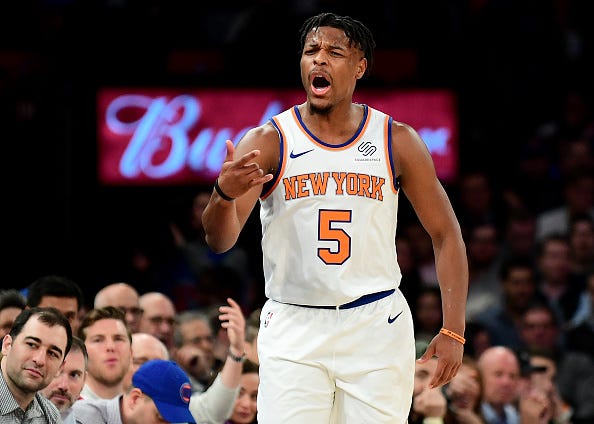 Dennis Smith Jr. reacts to a suspect call by the official.
