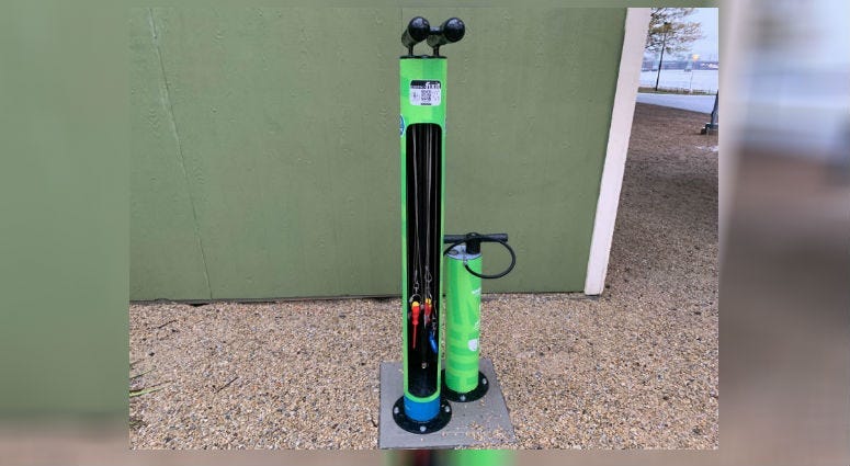 A bike fix-it station along the Schuylkill River Trail.