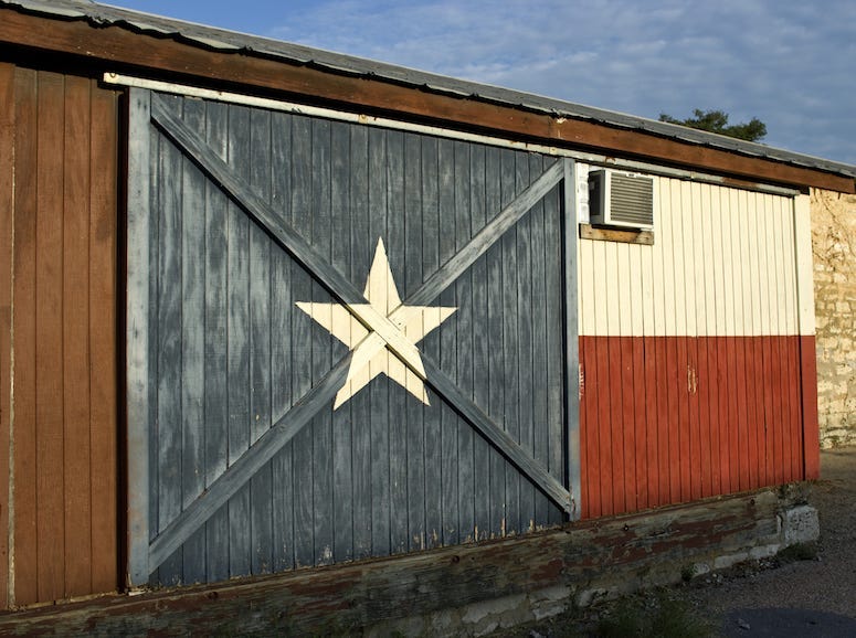 Texas Flag, Painted, Historic Building, Wall, Door