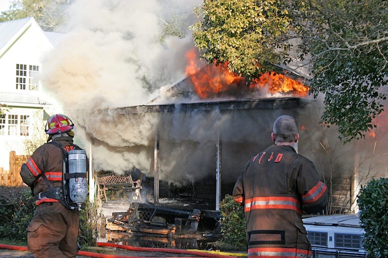 Firefighters, Burning, House, Flames, Smoke, Fire
