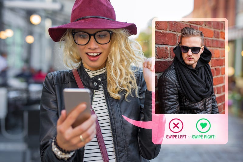 Woman swiping on dating app