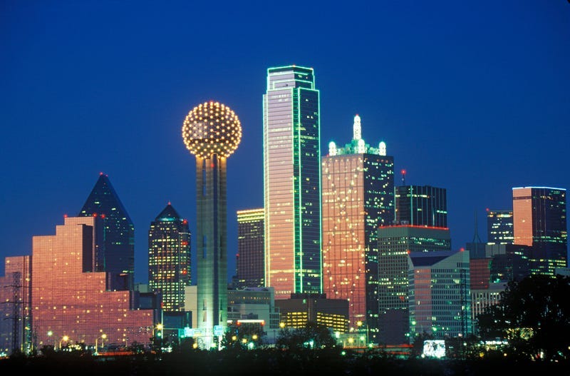 Dallas, TX skyline at night with Reunion Tower. Cityscapes, lone.