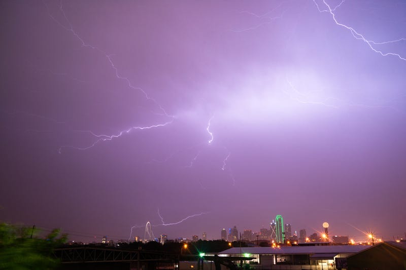 Lightning Electrical Storm Dallas Texas City Skyline.