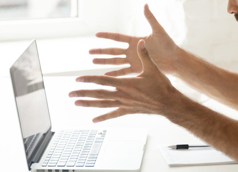 Man, Frustrated, Angry, Laptop, Computer, Hands