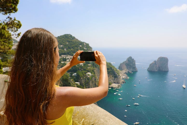 Girl, Taking Pictures, Vacation, Capri Island, Sea