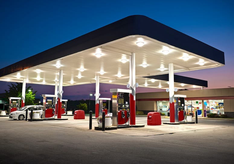 Convenience Store, Gas Station, Twilight, Sunset